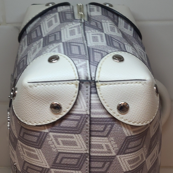 KARL LAGERFELD Valette Logo Leather Double Top Handle Bag WHITE/GRAY - Picture 7 of 11